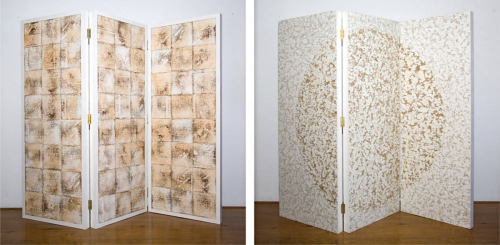 RUSTIC BLOCKS / PARCHMENT CIRCLE PARAVENT - 160 CM H x 180 CM W